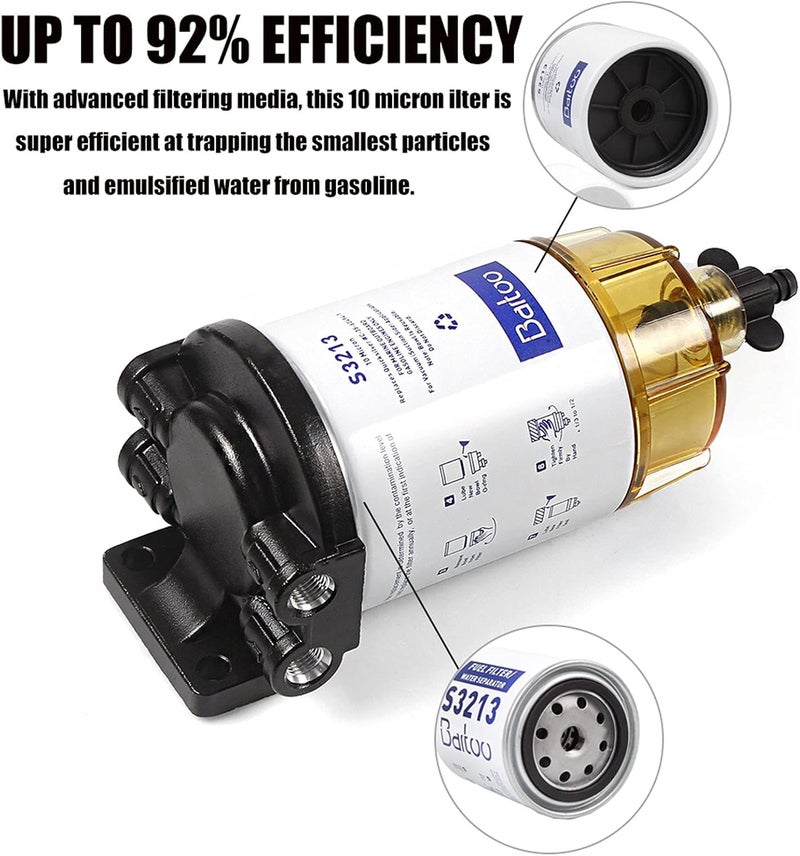 BARTOO S3213 Fuel Water Separator Marine,3/8 Inch NPT Port For Outboard Motor Mercury 35-60494-1 Yamaha Racor Sierra Engine Boat 10 Micron - Replaces B32013, 18-7932 - Image 2